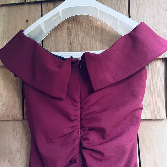 Aqua Off-the-Shoulder Asymmetrical Draped  Bustier Burgundy Cocktail Dress 8 - Picture 8 of 10